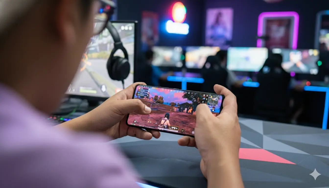 A smartphone displaying a VPN app connecting to a server, with PUBG Mobile icon in the background